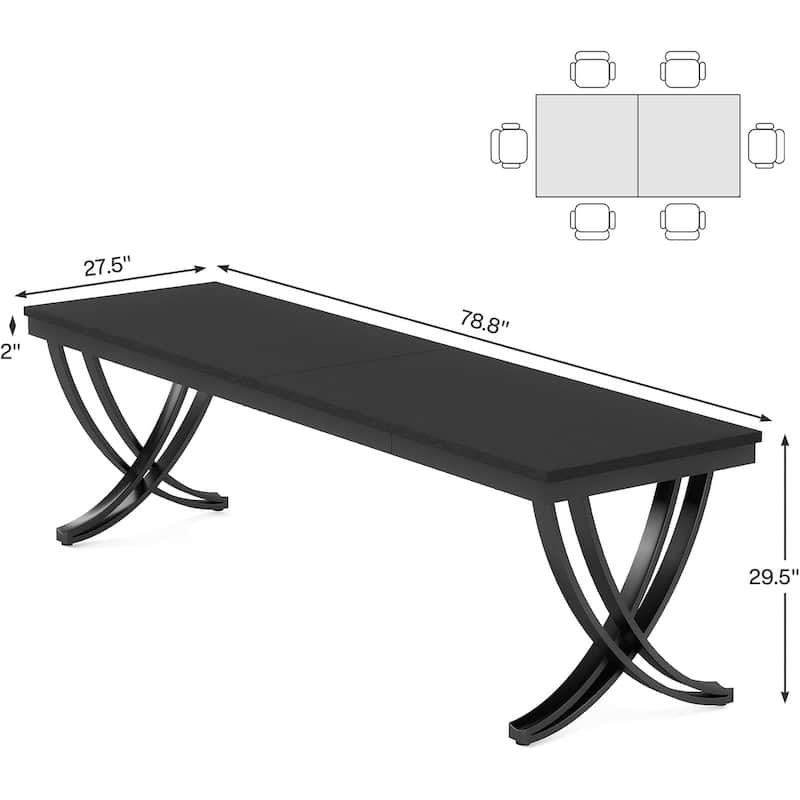 78" Large Rectangular Dining Table, Farmhouse Solid Wood Top Kitchen Table for Dining/Living Room