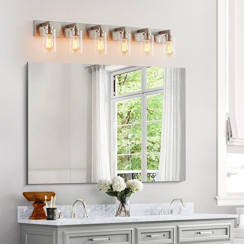KAWOTI 6-light Bathroom Vanity Light with Clear Glass Shade