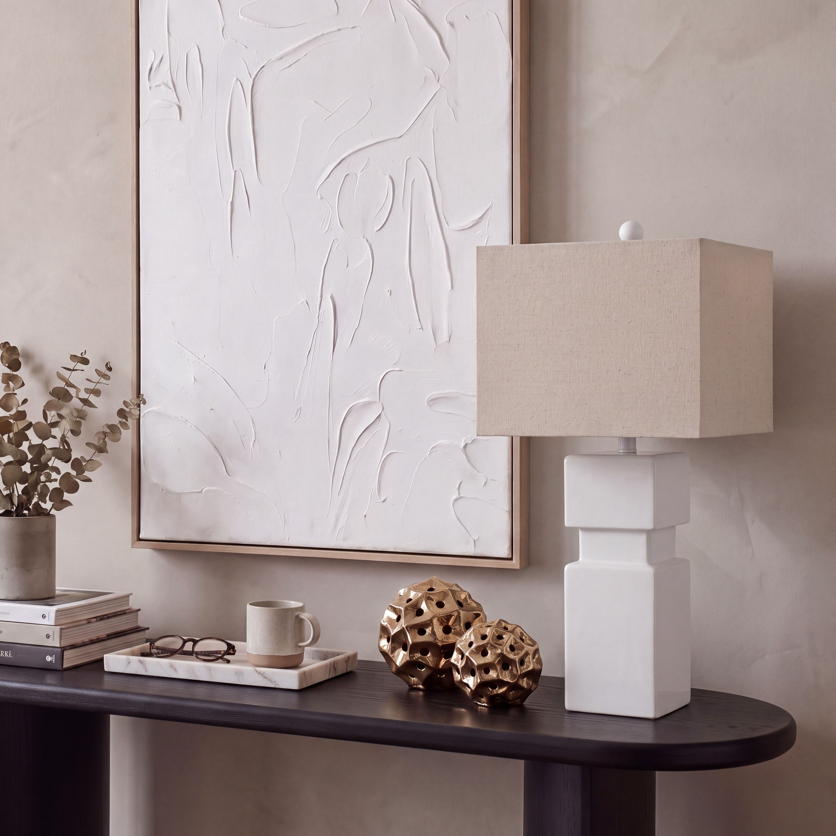 SAFAVIEH Lighting Ardra Scandinavian Resin Table Lamp, 24-Inch, White - 12"W x 12"D x 24"H