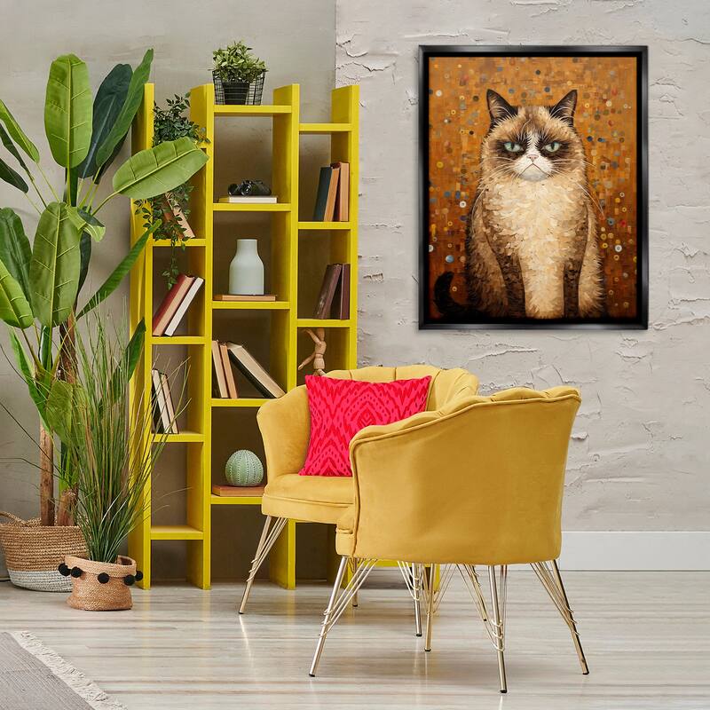 Stupell Grumpy Klimt Cat Framed Floater Canvas Wall Art Design By Arlington Prints
