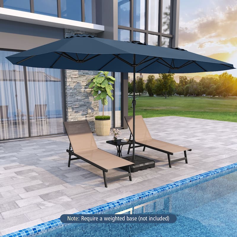 Extra Large 15.5 Feet Double-Sided Patio Umbrella with Solar LED Lights and Crank Outdoor Shade (Umbrella Only) - Navy