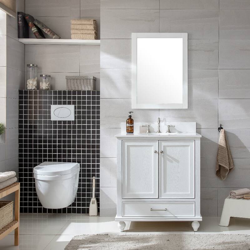 Sudio Design Bathroom Vanity Melissa Collection - 30" Single Sink - Grain White with Engineered Stone Top