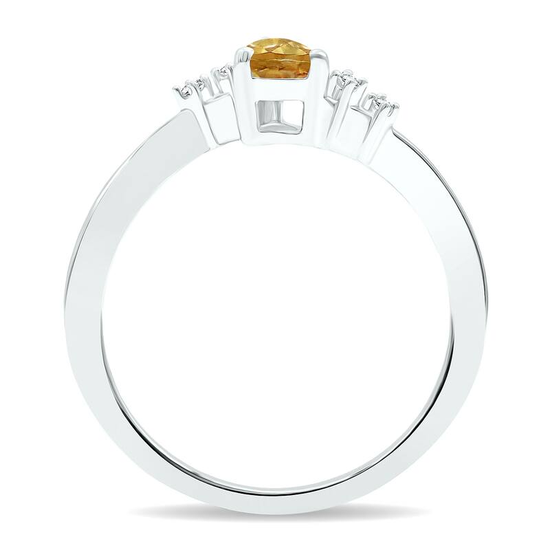 Women's Citrine and Diamond Wave Ring in 10K White Gold