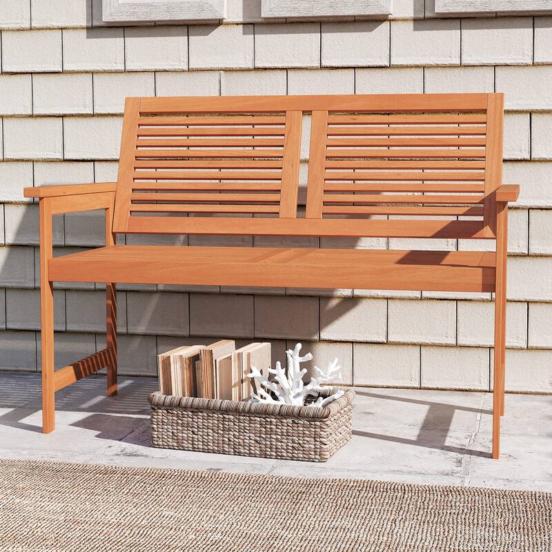 Natural Solid Wood Outdoor Bench with Ergonomic Backrest and Spacious Seat - 24" L x 46" W x 33" H