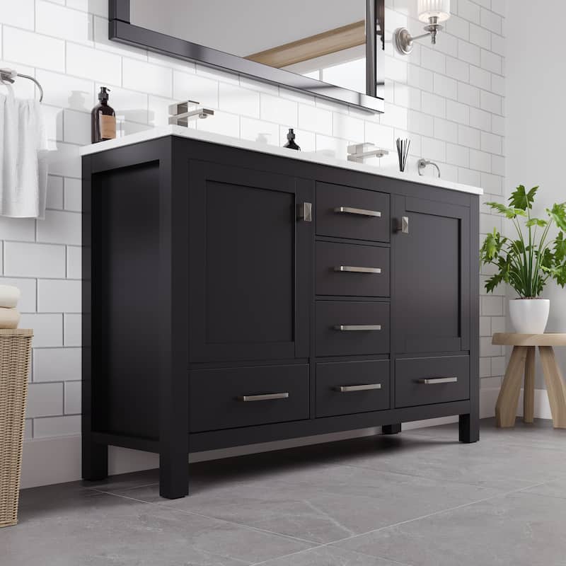 London 54"W Bath Vanity with Carrara Quartz Top & Undermount Sink