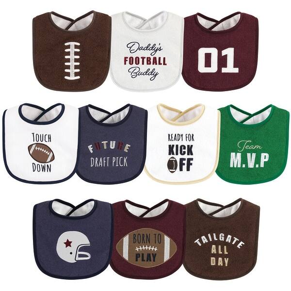 slide 1 of 1, Hudson Baby Cotton Terry Drooler Bibs with Fiber Filling, Football, One Size - Football - One Size One Size - Football