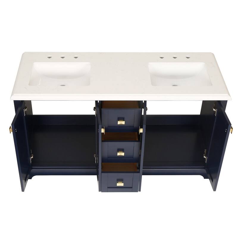 60/72 Inches Plywood Freestanding Bathroom Vanity Set with Drawer and Ceramic Sink
