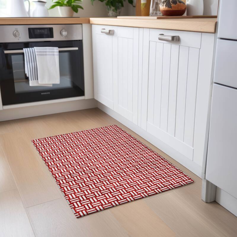 Machine Washable Indoor/ Outdoor Chantille Contempory Crosshatch Rug