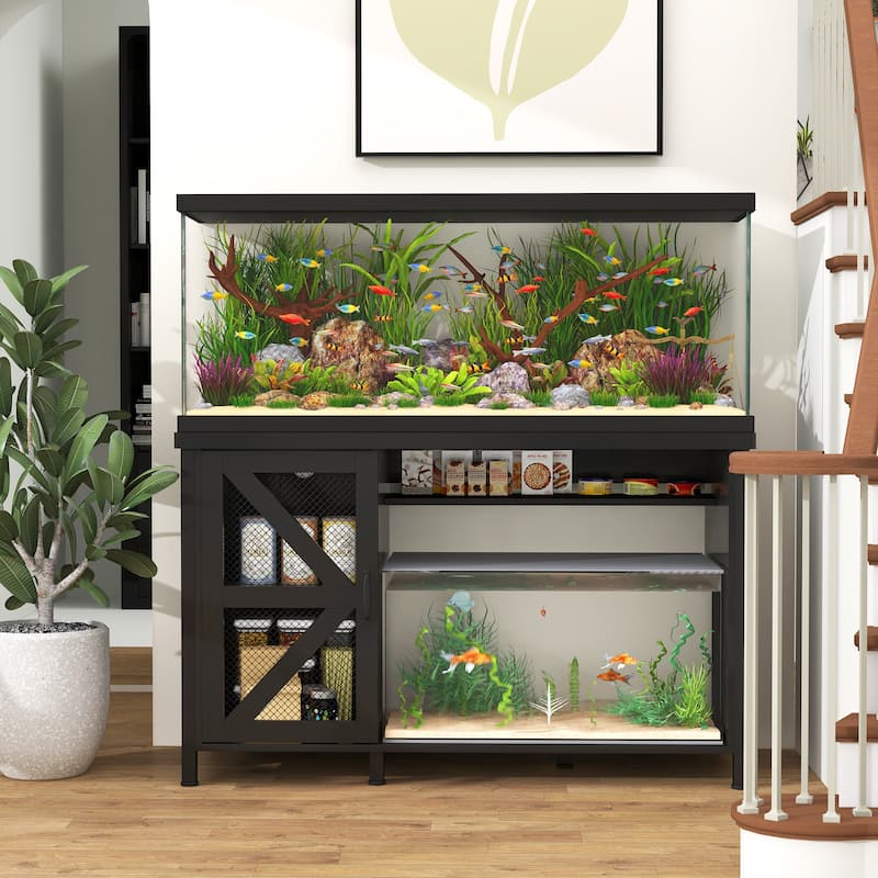 52 Inches Metal Fish Tank Stand With Electrical Outlet For Storage Of Fish Tank Accessories - Black