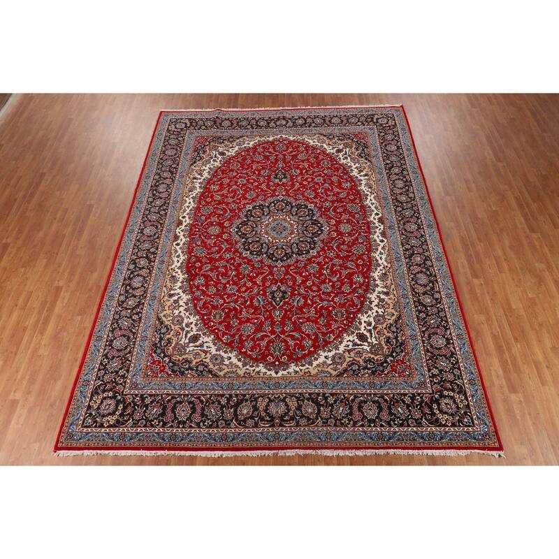 Medallion Kashan Turkish Rug Floral Machine-Made Carpet - 9'8" x 12'10"