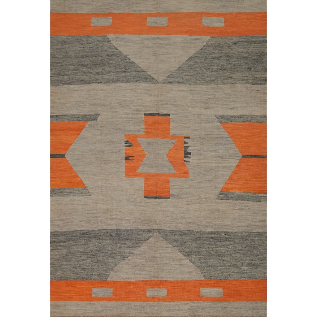 Hand Woven Southwestern Wool Grey Geometric Area Rug - 11' 10'' X 9' 4''