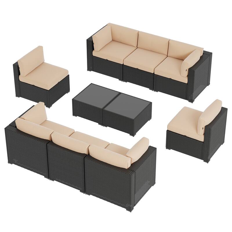 AOXUN Wicker Rattan Outdoor Sectional Sofa Set with Coffee Table