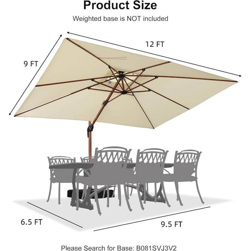 PURPLE LEAF 9 x 12ft Rectangle Wood Pattern Patio Cantilever Umbrella