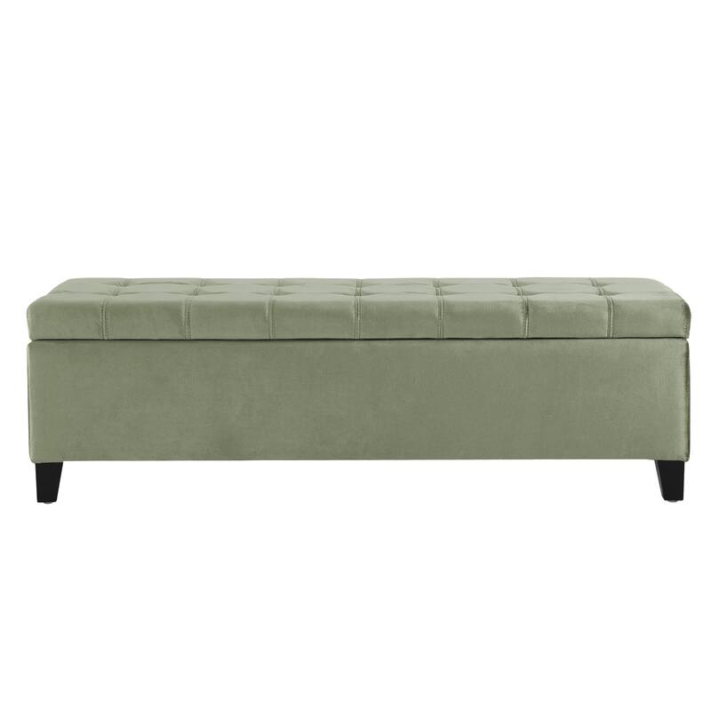 Roomfitters Velvet Storage Ottoman Bench with Tufted Top and Solid Wood Legs, Bedroom or Entryway Seating