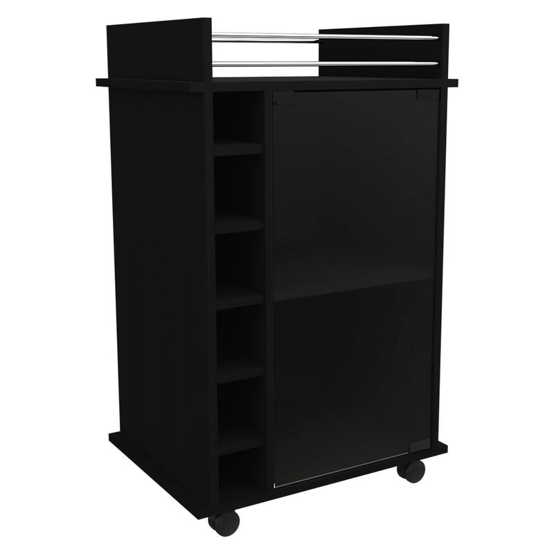 Dukat Bar Cart,Two Shelves, Six Built-in Wine Rack, Four Casters -Black - Black