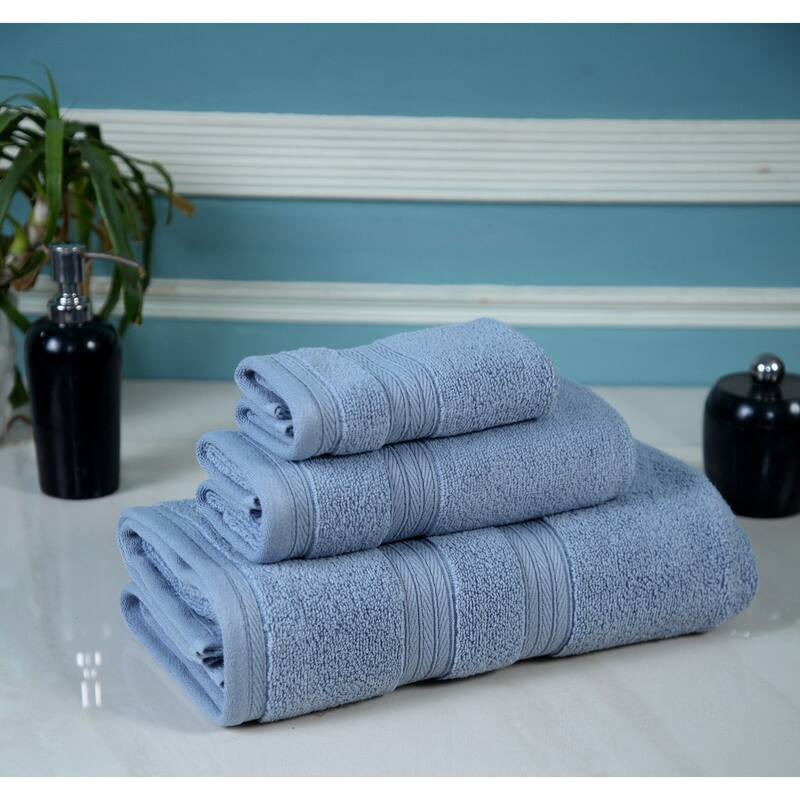Waterford Towel Set of 3, Premium Cotton & Luxury Sets, 1 Bath Towel 27"x54", 1 Hand Towel 16"x28" & 1 Washcloth 13"x13" - Blue