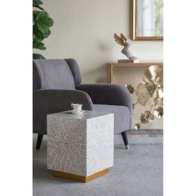 Square Accent Stool with White Capiz Shell Finish