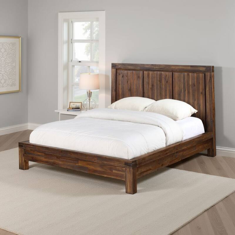 Gael Low Profile Full Size Panel Bed, Rustic Aesthetic, Brown Acacia Wood