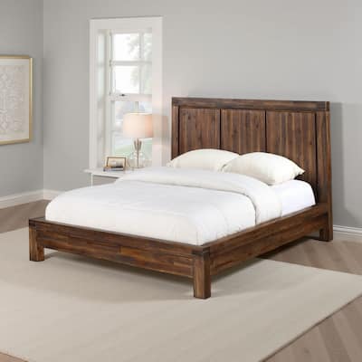 Gael Low Profile Full Size Panel Bed, Rustic Aesthetic, Brown Acacia Wood
