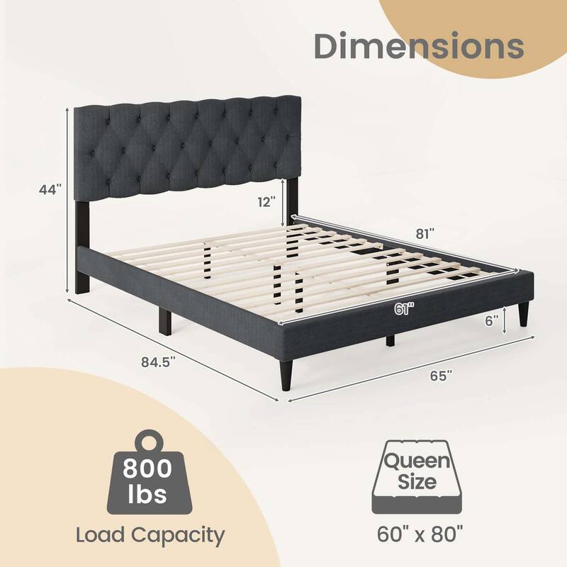 Costway Twin/Full/Queen Size Bed Frame with Button-Tufted Headboard &