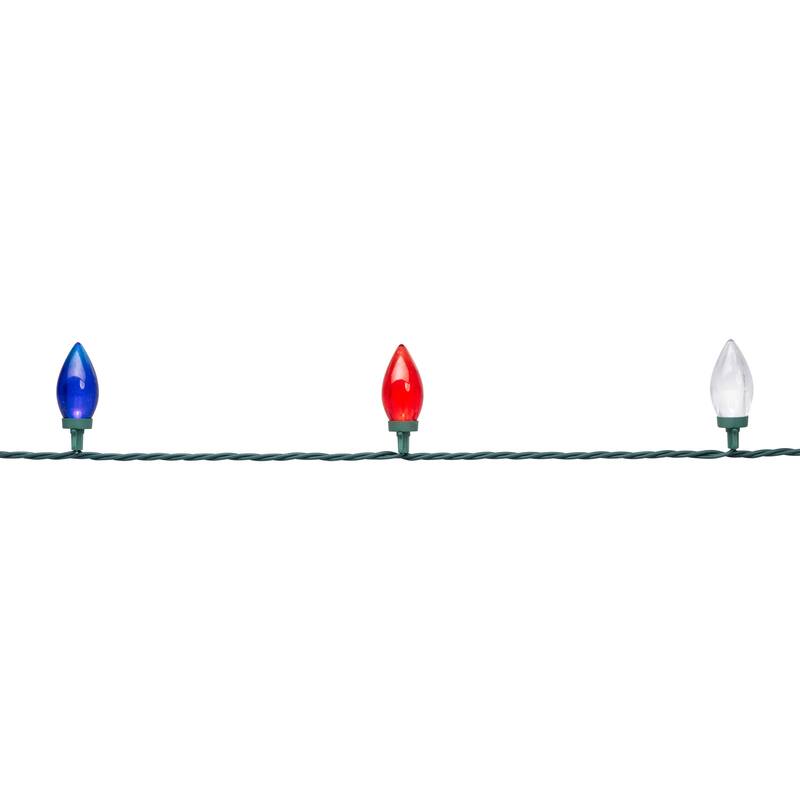 Patriotic LED C9 Christmas Lights - Red, White and Blue - 16' Green Wire - 25ct