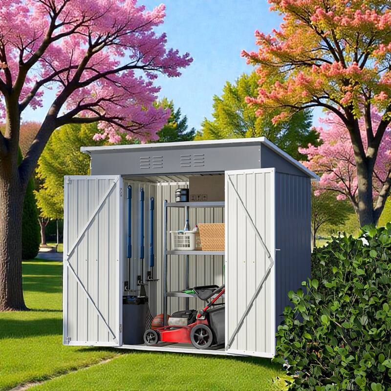 6'x4' Outdoor Steel Storage Shed with Lockable Door and Floor Frame, Garden Tool Shed Grey