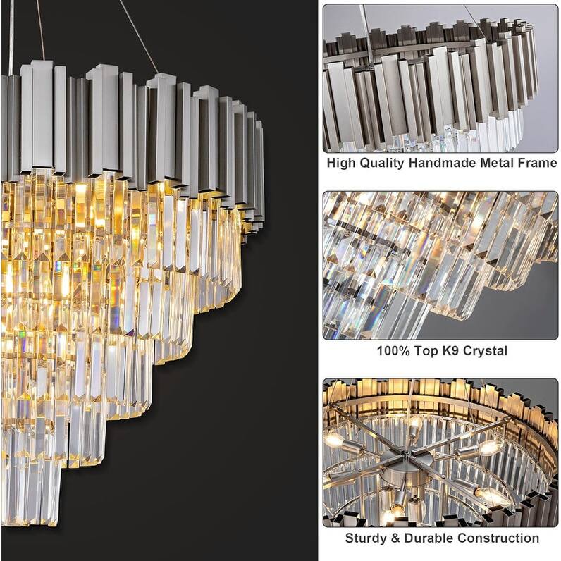 KAYLA Large Crystal Chandelier - 35.4"Modern 6-Tier 17-Light Chrome Ceiling Light, Luxury K9 Crystal