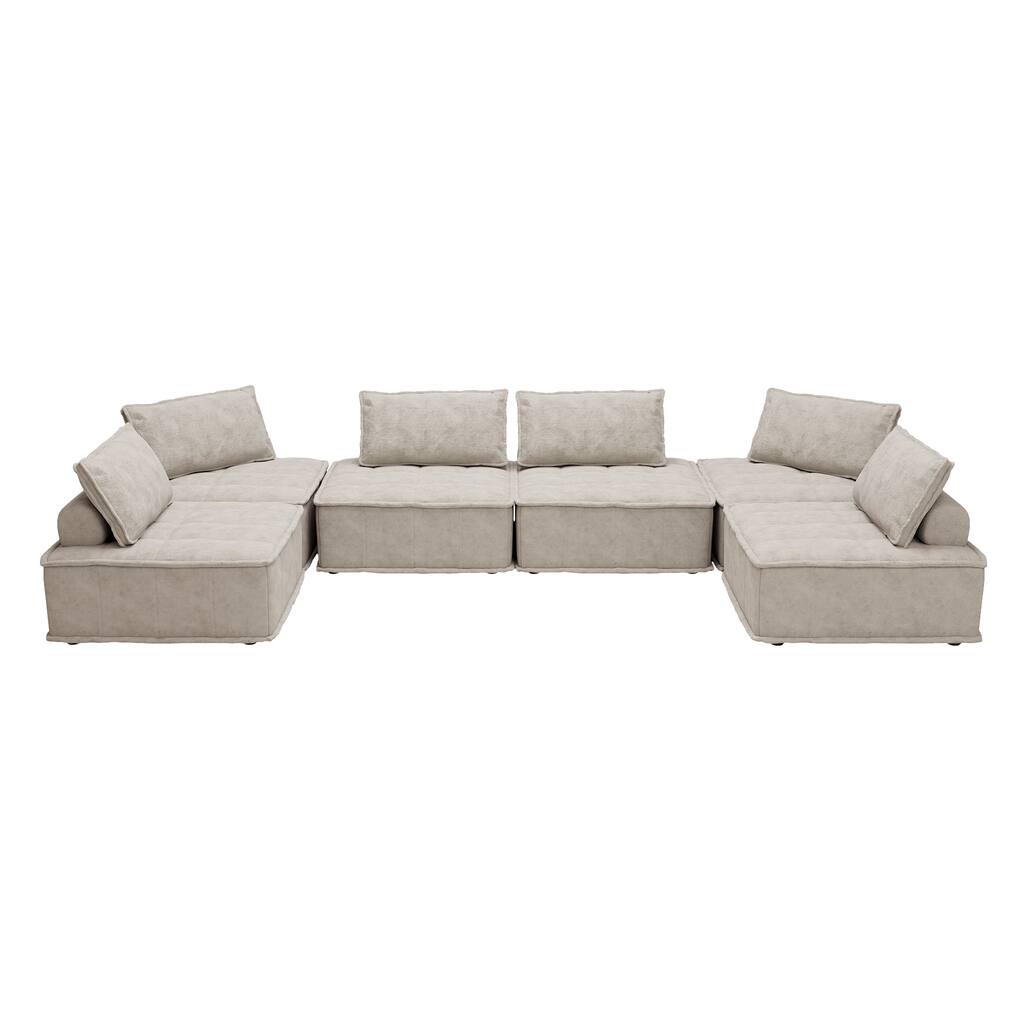 Oversized 6-piece Chenille Modular Square Sofa Set with High-Density Foam Cushions, Free Combination