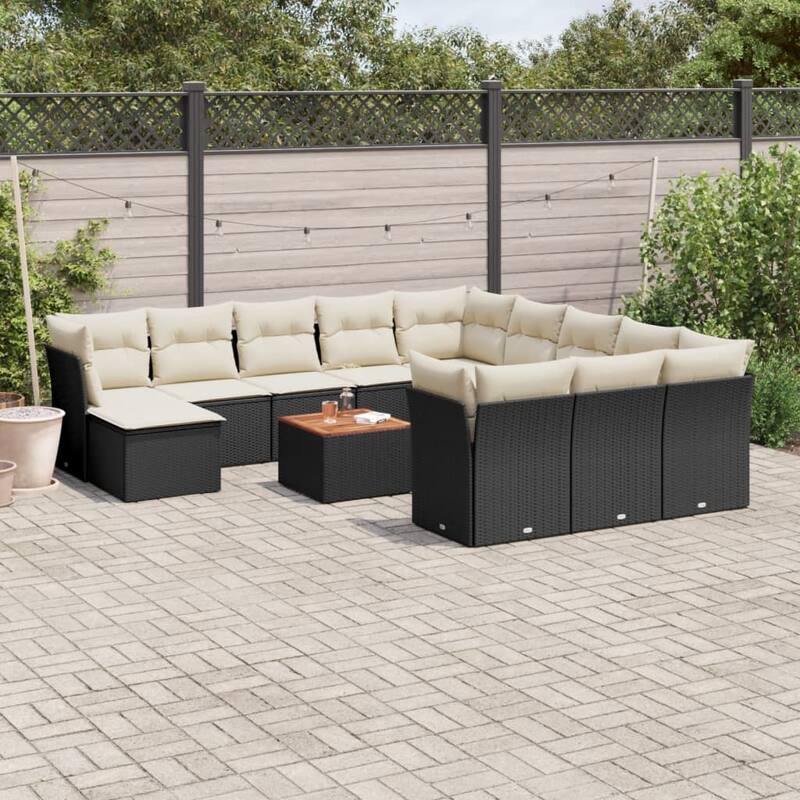 vidaXL Garden Sofa Set Black PE rattan, Powder-Coated Steel, Acacia wood - 24.4 x 24.4 x 27.2