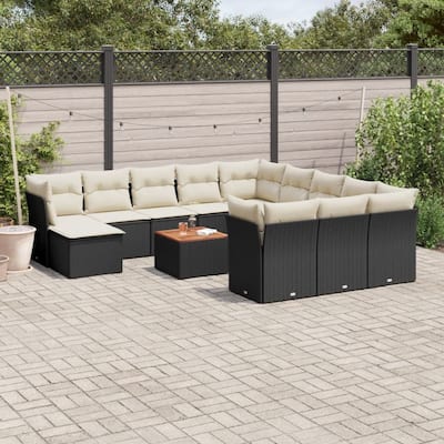 vidaXL Garden Sofa Set Black PE rattan, Powder-Coated Steel, Acacia wood - 24.4 x 24.4 x 27.2