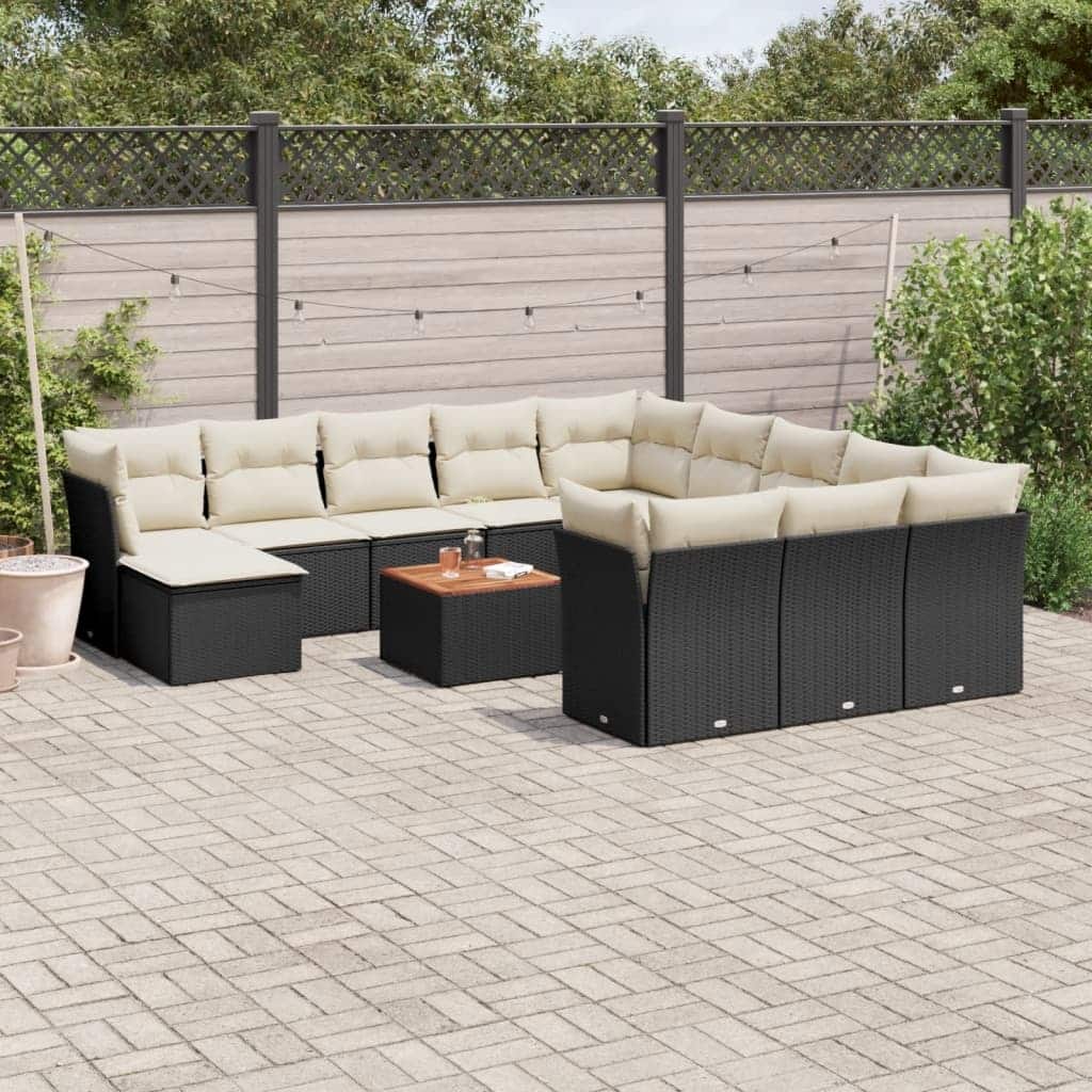 vidaXL Garden Sofa Set Black PE rattan, Powder-Coated Steel, Acacia wood - 24.4 x 24.4 x 27.2