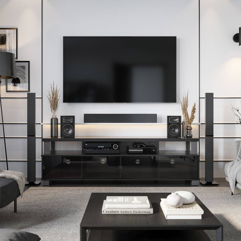 Extra-Wide TV Stand with Open and Closed Glass Storage, for TVs up to 95-Inches