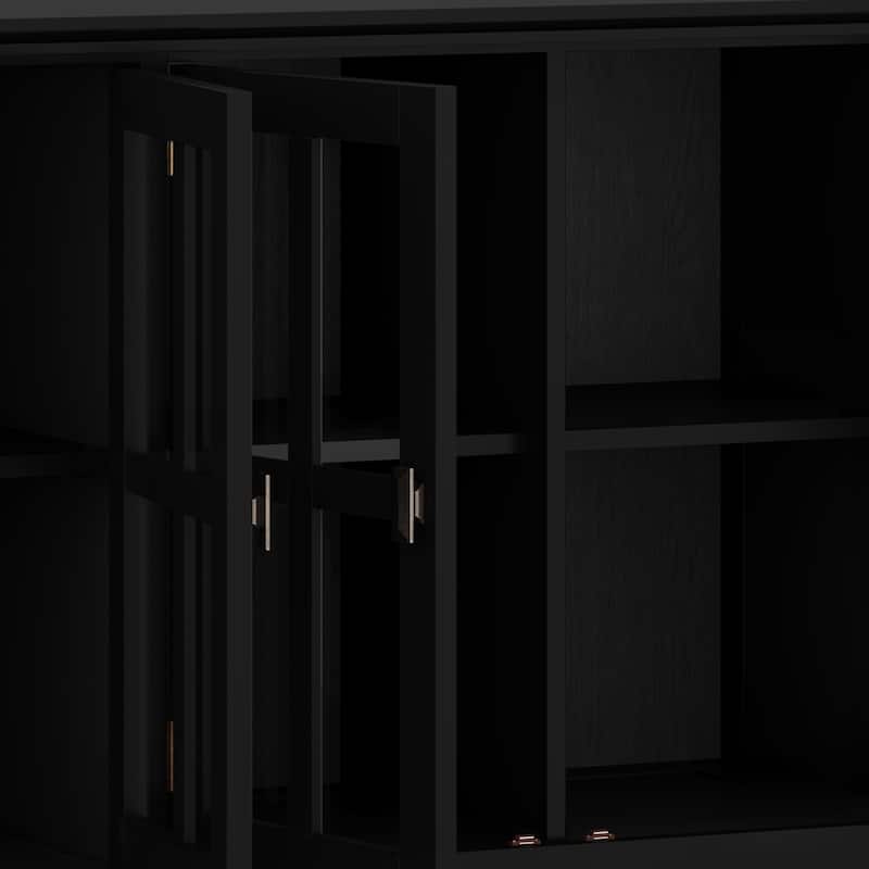 WYNDENHALL Stratford SOLID WOOD 66 inch Wide Contemporary Wide 4 Door Storage Cabinet in Russet Brown - 18" D x 66" W x 34" H