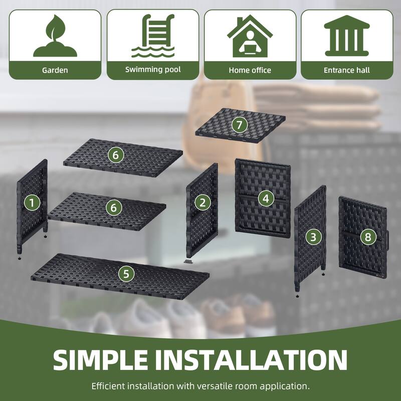 Rattan Wicker Outdoor Patio Pool Storage Bin Cabinet w/ Shoe Rack