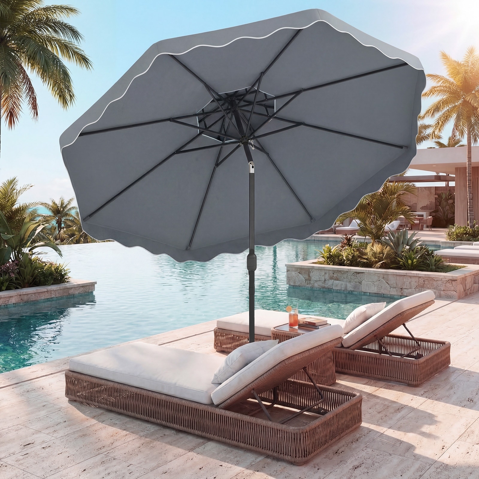 9 ft gray patio umbrella ABCCANOPY 9FT 3-Tier Outdoor Market Umbrella, Dark The 9ft Patio Umbrella is an ideal outdoor accessory designed to provide shade and comfort for your patio Pure Garden 9-ft. Half Easy