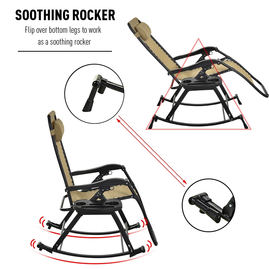 Outsunny folding zero gravity rocking 2025 lounge chair with cup holder tray