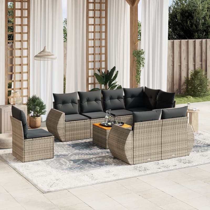 vidaXL Garden Sofa Set Black - 21.7 x 21.7 x 14.6 - Gray Large