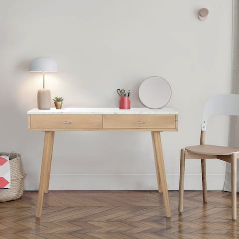 Versatile And Stylish Marble White Writing Desk To Elevate And Complete Any Space