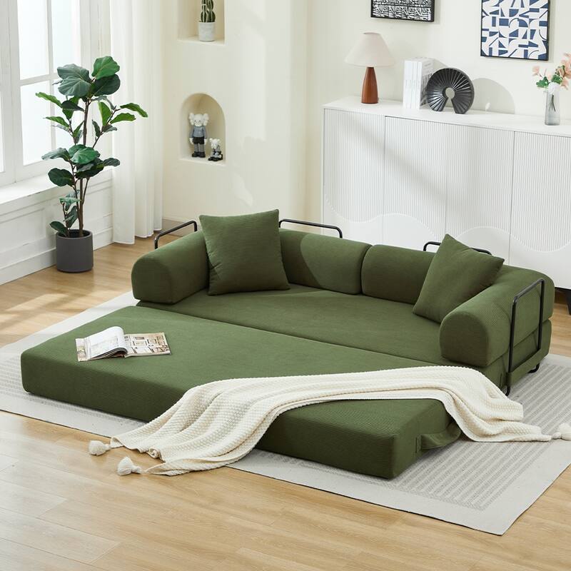 Folding Upholstered Sofa Bed, 78.5" Convertible Sleeper Sofa Bed with 2 Pillows, Fold Out Loveseat Couch, Futon Couch