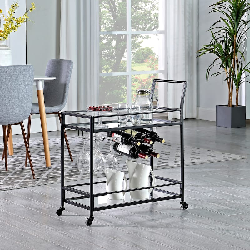 FirsTime & Co. Francesca Bar Cart, Metal Frame, Wood/Glass Top