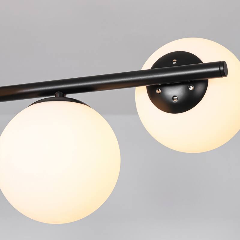 7-Light Mid-Century Modern Gold/Black Sputnik Metal Island Lights with Opal Glass Globe Shades for Kitchen, Dining Room
