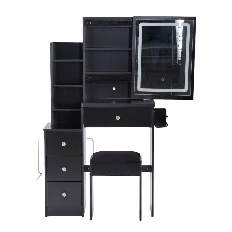 Dressing Table Set, 29.2" Vanity w/ LED Mirror, Charging Station,Stool