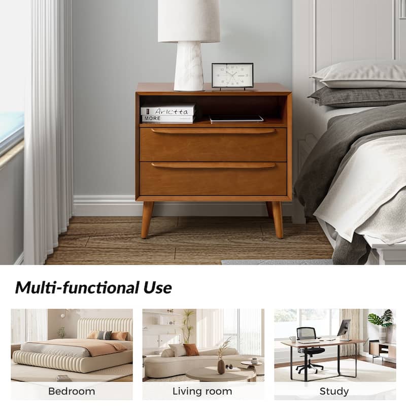 Kay Mid-century Modern 2 - Drawer Nightstand with Built-In Outlets and USB by HULALA HOME