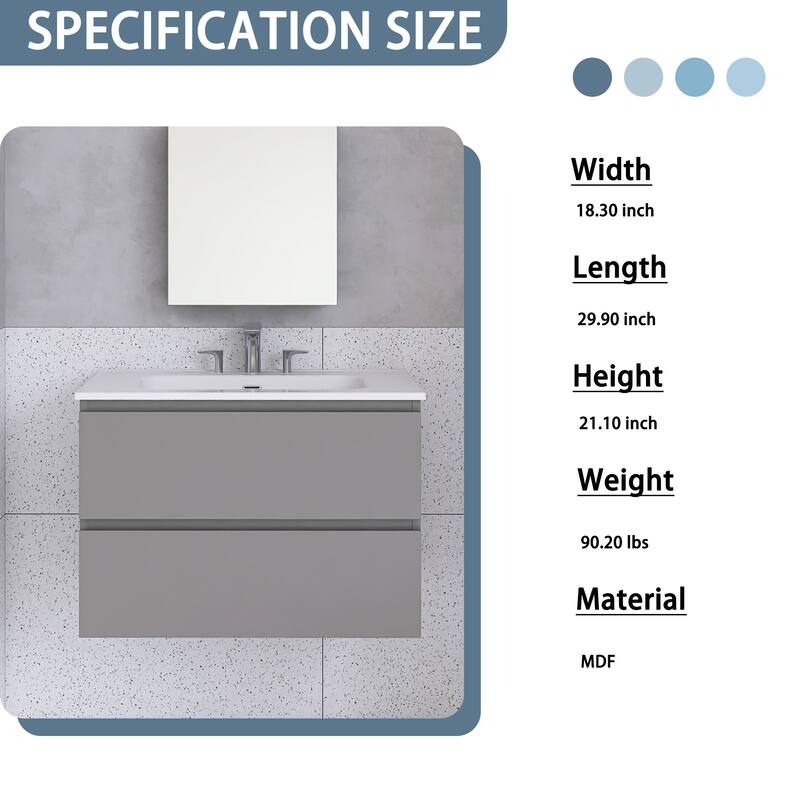 Floating Integrated Bathroom Vanity with Ceramic Sink, Three Faucet Holes