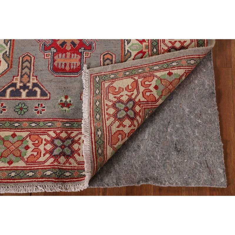 Gray Geometric Kazak Oriental Accent Rug Handmade Wool Carpet - 3'4"x 4'10"