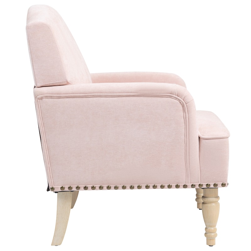 Fabric Side Chair Accent Chair with Wooden Legs, Vanity Chair Armchair Club Chair with Nailhead Trim