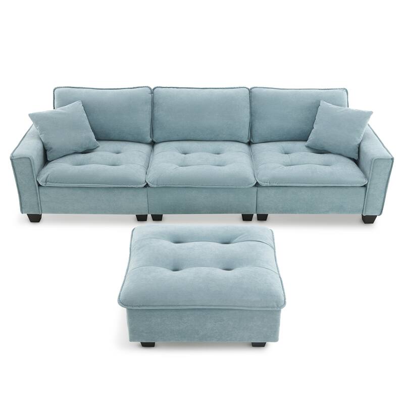 Modern Tufted Sectional Sofa with Luxurious Suede Fabric & Reinforced Legs - 4 Seat Sofa with Ottoman