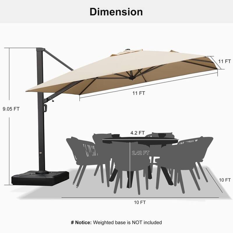 PURPLE LEAF Sturdy Heavy-duty Patio Cantilever Offset Umbrella with 360-degree Rotation