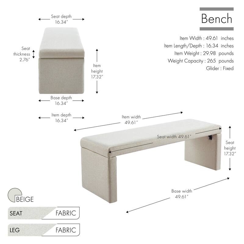 Porthos Home Cyril Fabric Upholstered Accent Bench