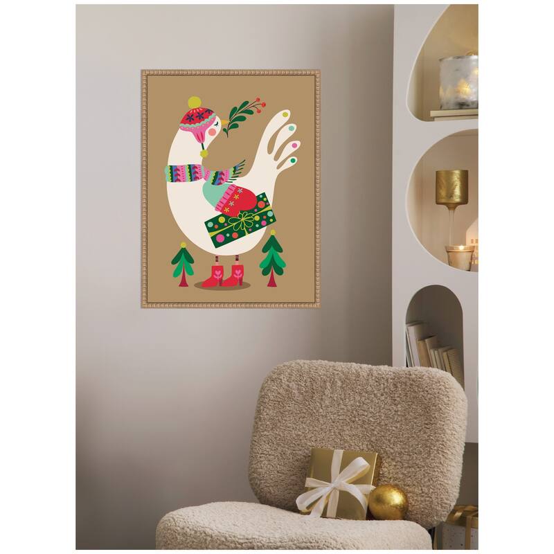 Kate and Laurel Sylvie Beaded Festive Dove Framed Canvas by Rachel Lee